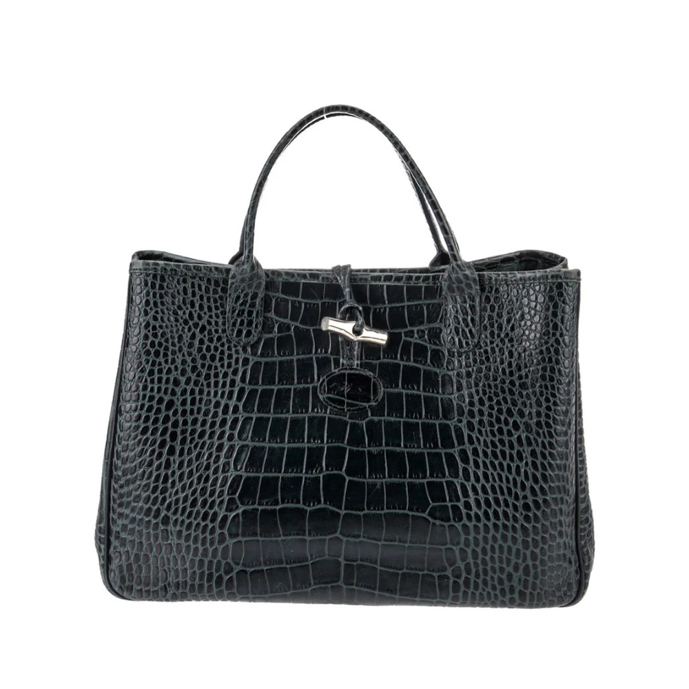 Rare Embossed Crocodile Leather Longchamp Roseau Handbag